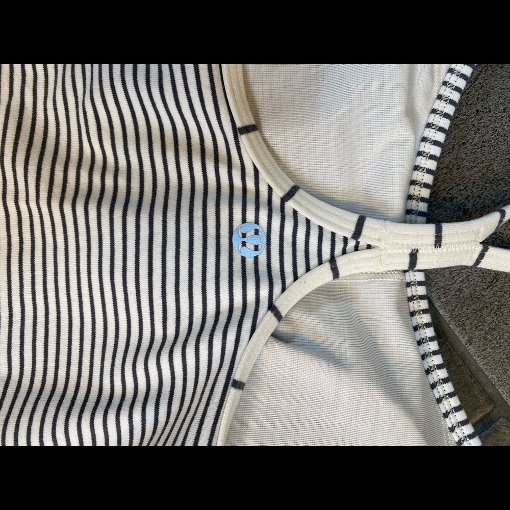 Black and white striped lululemon tank